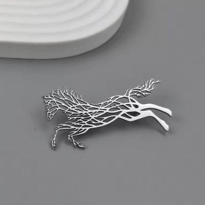 Yousheng Galloping Horse Brooch Stainless Steel Hollow Design Brooch Pin Artistic Design Clothes Hats Bags Badge Fashion Accessories