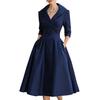 Women's Lapel V Neck Work Dress Long Sleeve A Line Swing Dress Formal Business Office Midi Blazer Dress