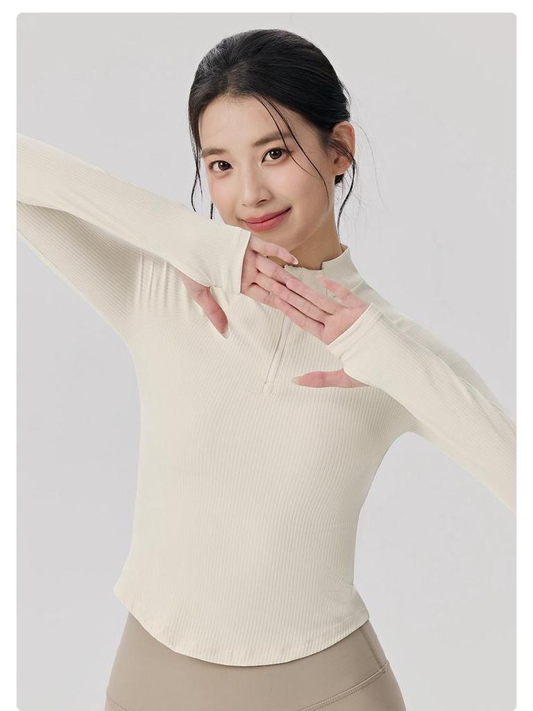 Ladies' Slim-Fit Long Sleeve Yoga Top: Stand Collar, Half Zip, Perfect for Autumn/Winter Pilates & Fitness.