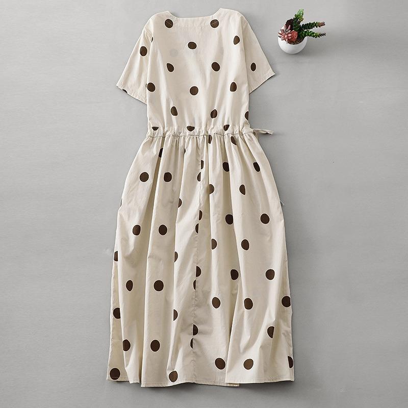 Women's Waist Slimming A-line Skirt Simple Polka Dot Dress MIDI Skirt