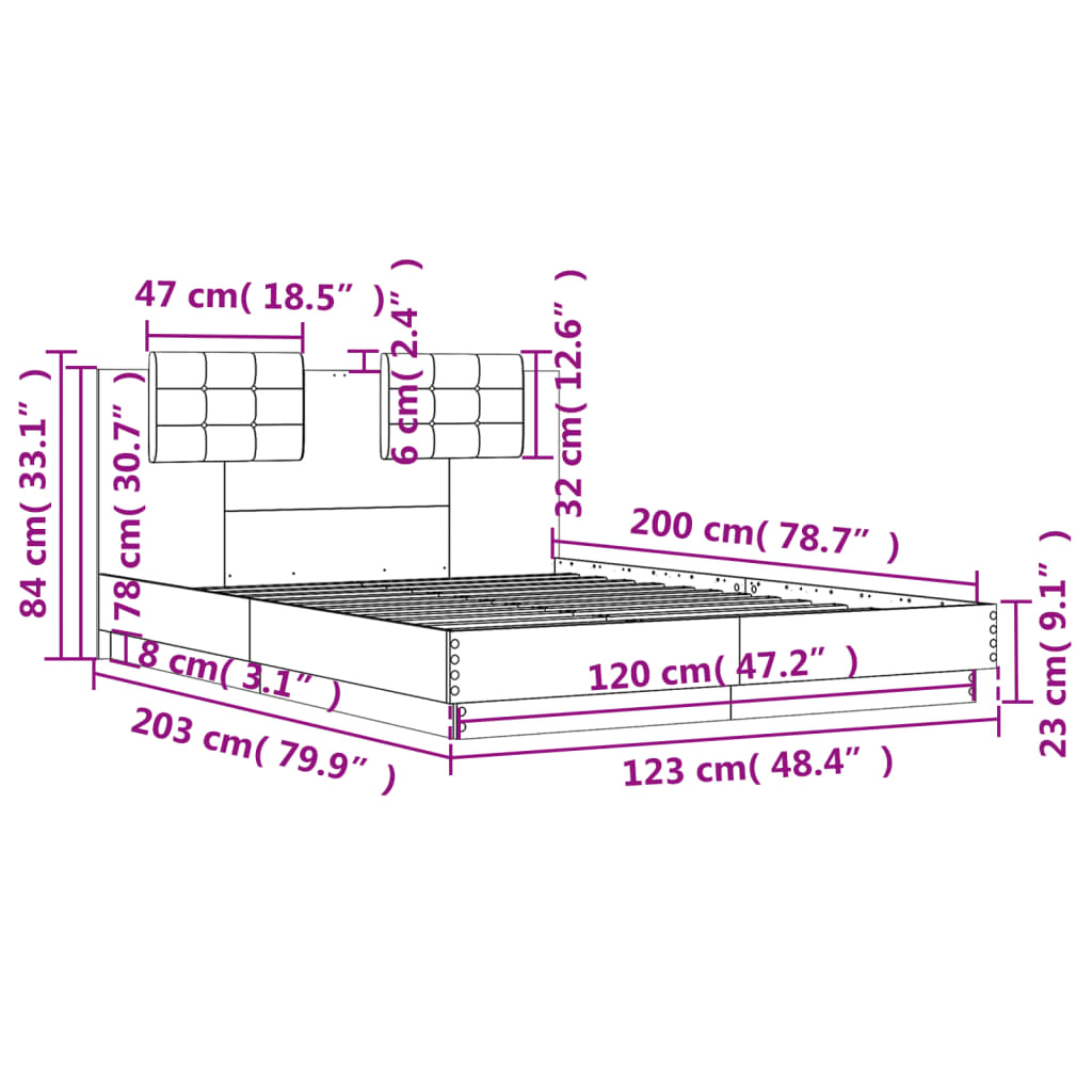 Bed Frame with Headboard & LED Lights Sonoma Oak 120x200 cm