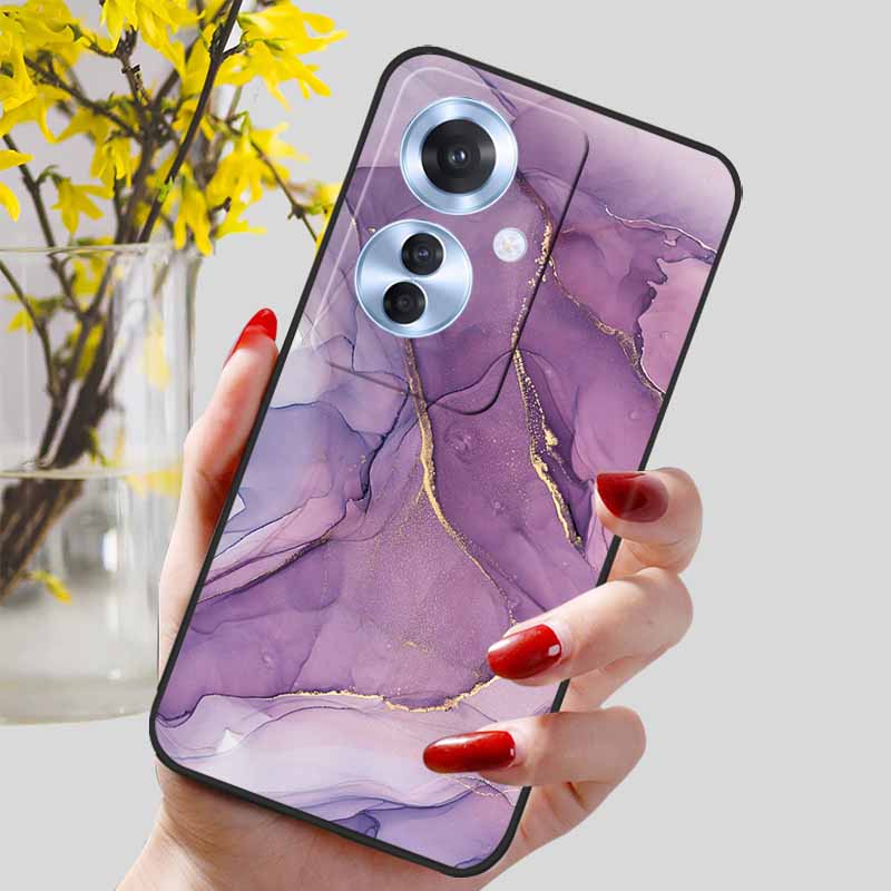 Phone Cover for OPPO Reno11 F 5G Case Black Silicone TPU Fashion Marble Print Shells for Oppo Reno 11F Protective Capa Soft Bags