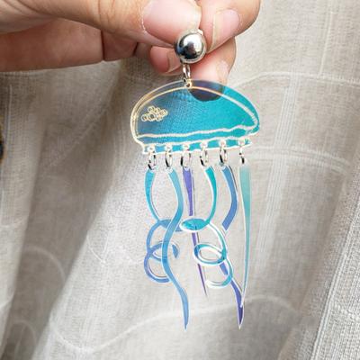 1 Pair Women Earrings Jellyfish Shape Wavy Tassels Acrylic Cartoon Curved Earrings for Party
