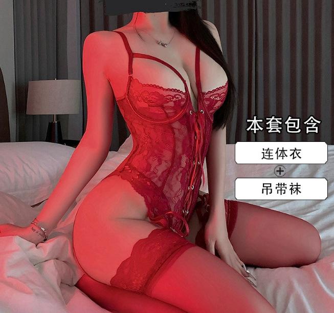 Lingerie Sexy Purple Lace Jumpsuit Steel Ring Uniform Pure Desire Strap Women Rompers Clothing Body Suits Knit Top Hot Sexy XIG9