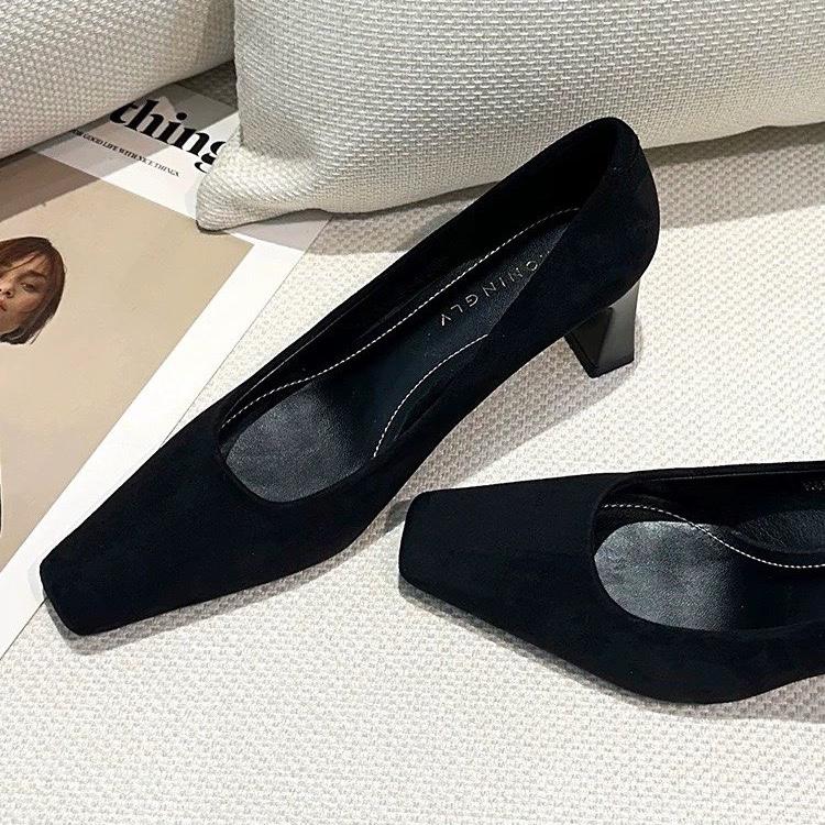 Fashion High Heels Women Square Toe Shoes Chunky Fashion Sexy Shallow Shoes Pumps Woman New 2025 Trend Spring Cozy Elegant Sandals Mujer