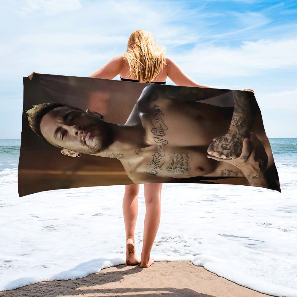 Tattoo Male Portrait Print Beach Towel Pool Towel Camping Towel Bath Towel Blanket Modern Man Spa Soft Absorbent Towel