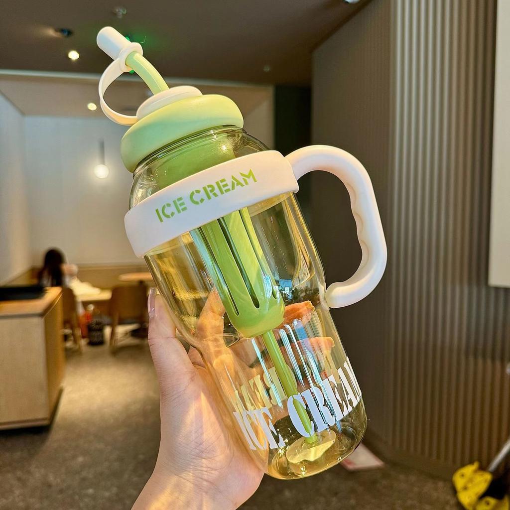 Straw Cup New Ice Cream Cup Teapot Large Capacity Water Cup Female High Looks Student Gradient Cup Plastic Cup
