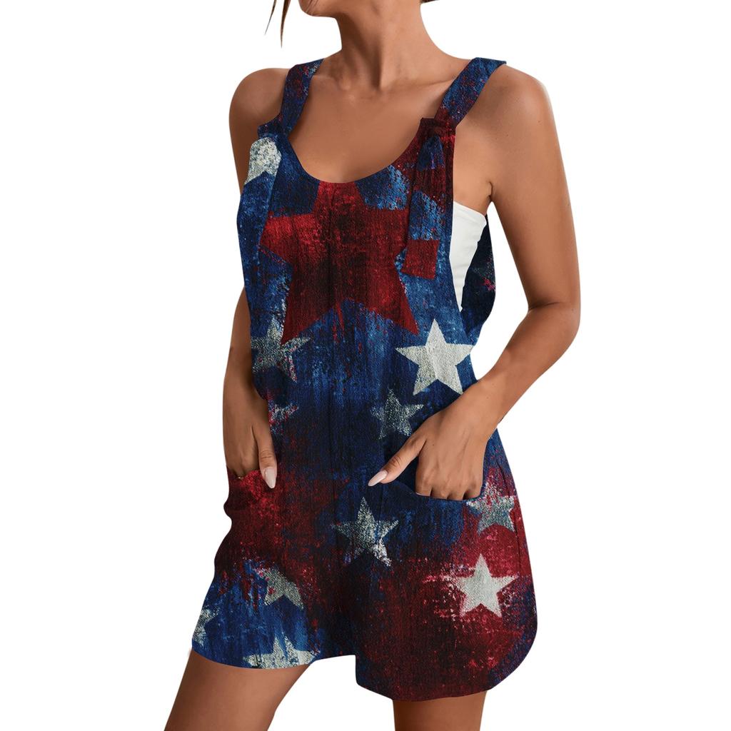 Rompers For Women Summer Casual Sleeveless Overall Comfy Loose Spaghetti Strap Romper Fashion Jumpsuit With Pockets