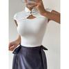 Short-Sleeved T-Shirt With Chinese-Style Button Closure Slim-Fit Top For Women European And American Style Women'S Clothing