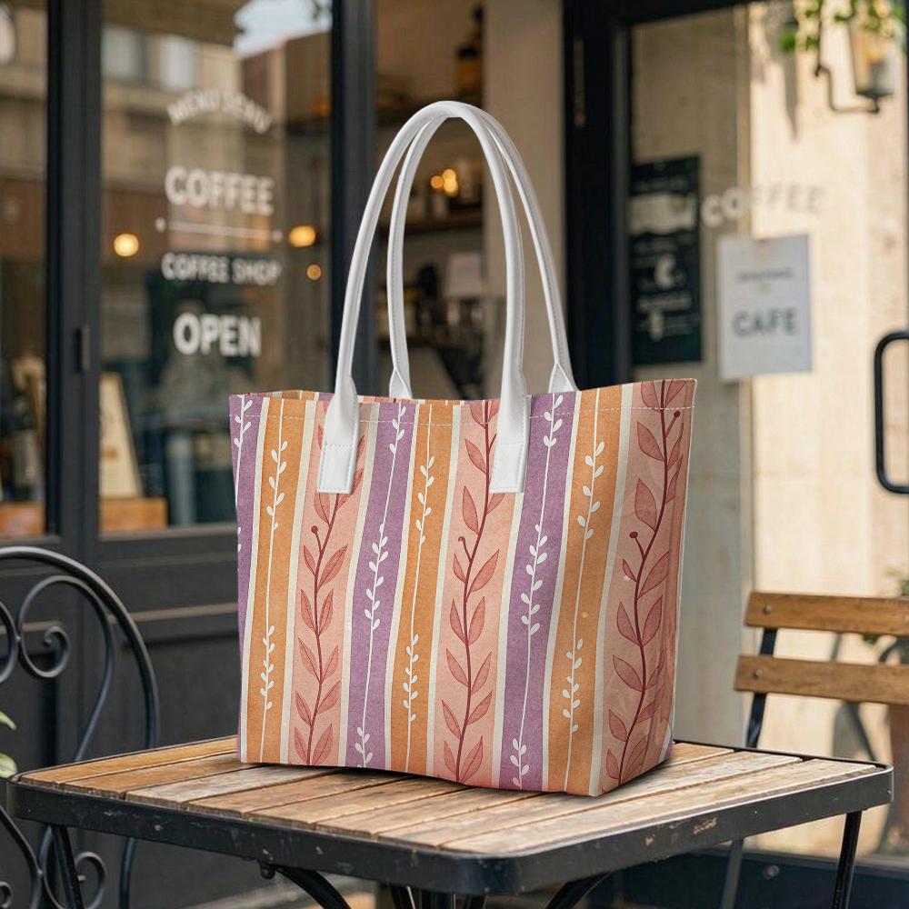 Boho Leaf Pattern Tote Bag Soft Top Handle Shoulder Bag for Daily Use Shopping