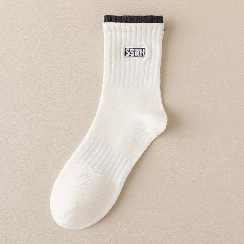 White Socks for Women, Spring and Autumn Mid-calf Socks, Cotton Socks, Odor-proof and Breathable, Summer Thin Sports Socks, Boneless Socks, Long Calf