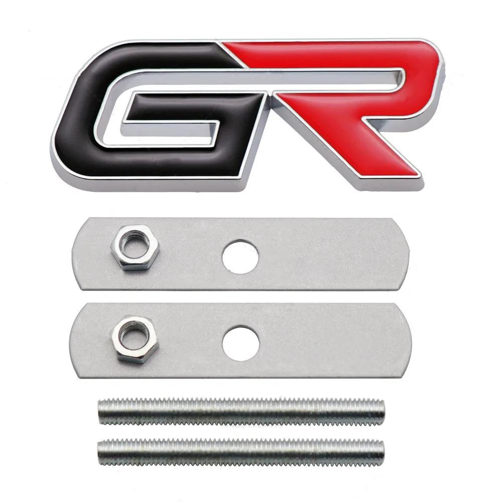ADE1 3D Metal GR Car Front Grille Emblem Badge Rear Trunk Sticker Decal For Toyota GR Gazoo Sport C-HR RAV4 Mirai Avensis Prado Prius