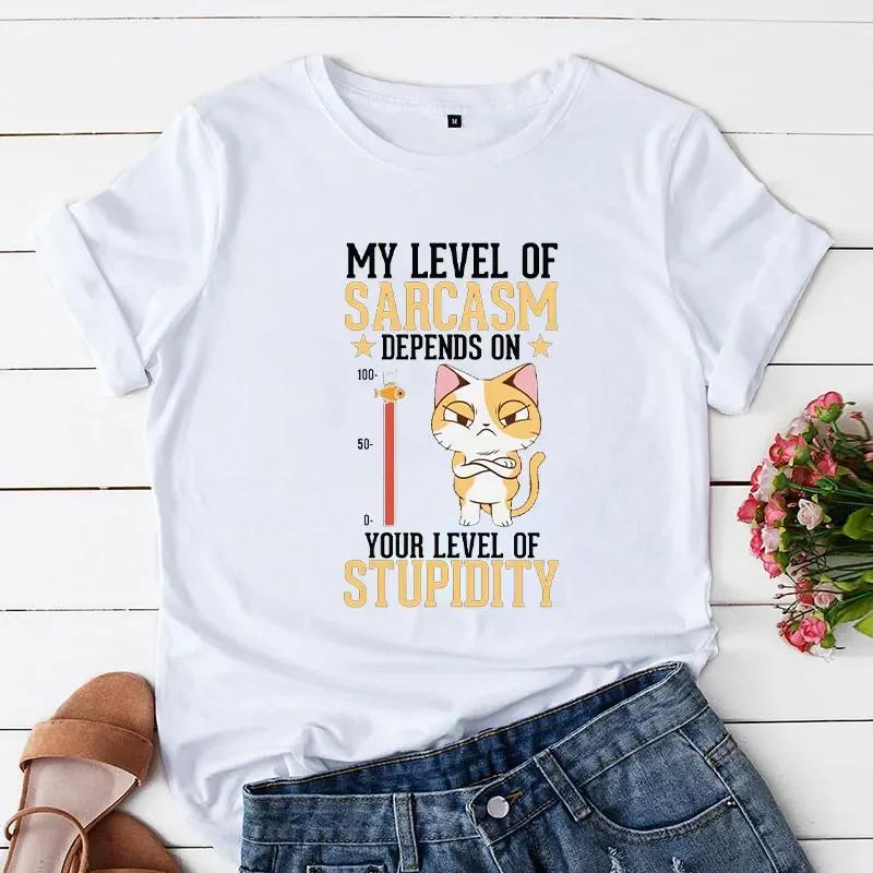My Level of Sarcasm Depends on Your Level of Stupidity Print Unisex Tshirts Cat Tops T Shirt Harajuku T Shirt for Unisex Clothing