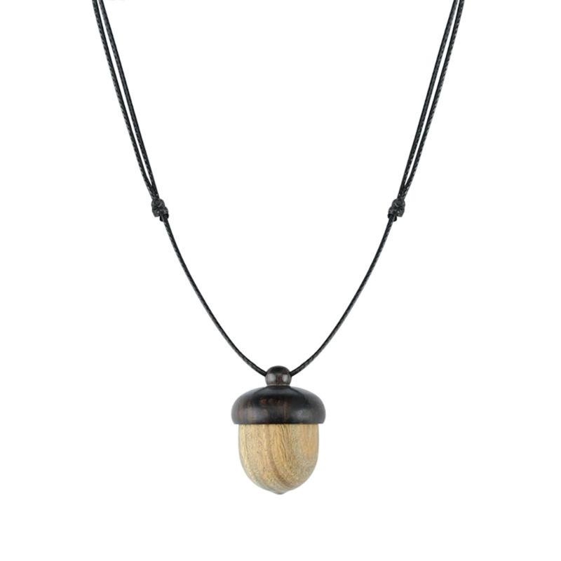 Retro Twist Ebony Acorn Pendant Gawu Box Long Necklace Simple Literary Men and Women Jewelry Wishing Bottle Jewelry
