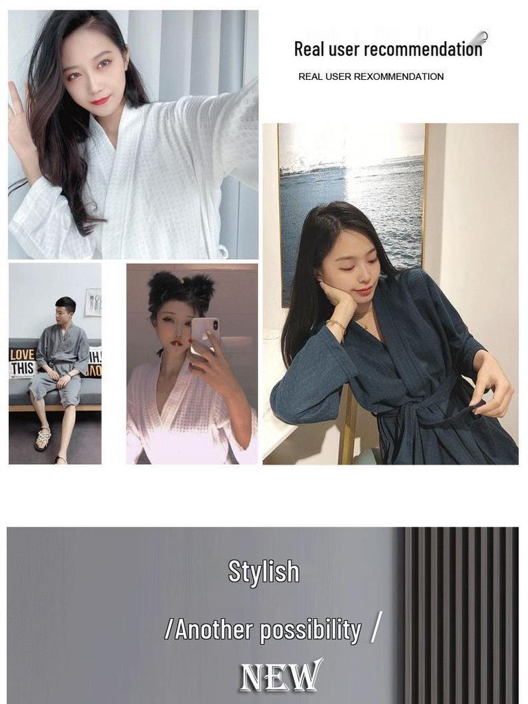 Lightweight Extra Long Waffle Bathrobe for Couples - Breathable Polyester Cotton, Perfect for Spring and Summer