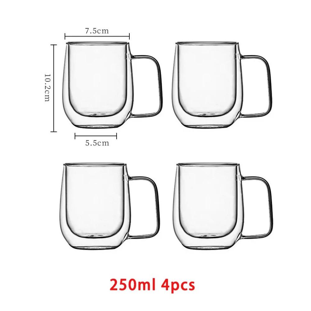 1/2/4pcs Double Wall High Borosilicate Glass Mug Heat Resistant Handle Coffee Milk Juice Water Cup 250/400ml
