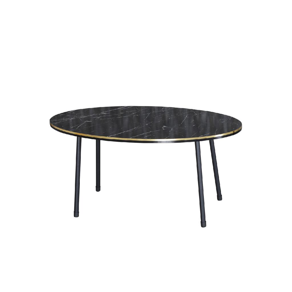 Coffee Table Ellipse Black Metal Leg Double Gold Cream