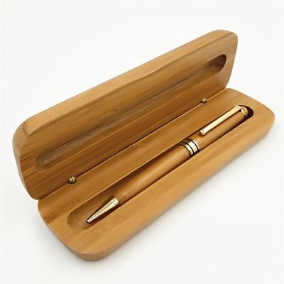 Hot Sale Custom Bamboo Ball Pen Set High Quality Laser Engraved Sports Logo 1.0mm Writing Width Bamboo Box Blue Black Ink JR