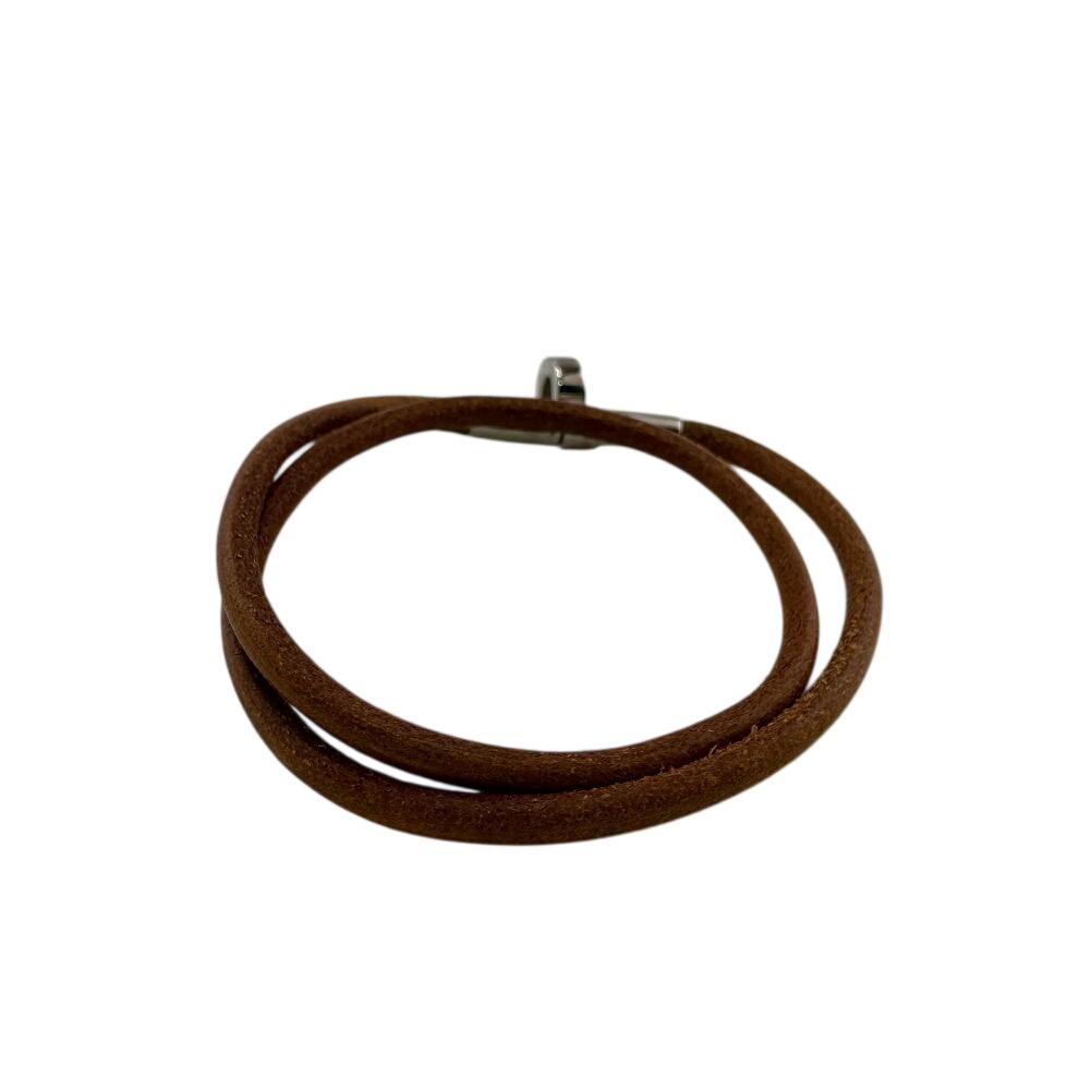HERMES bracelet leather Duble Kelly choker Brown leather unisex Used