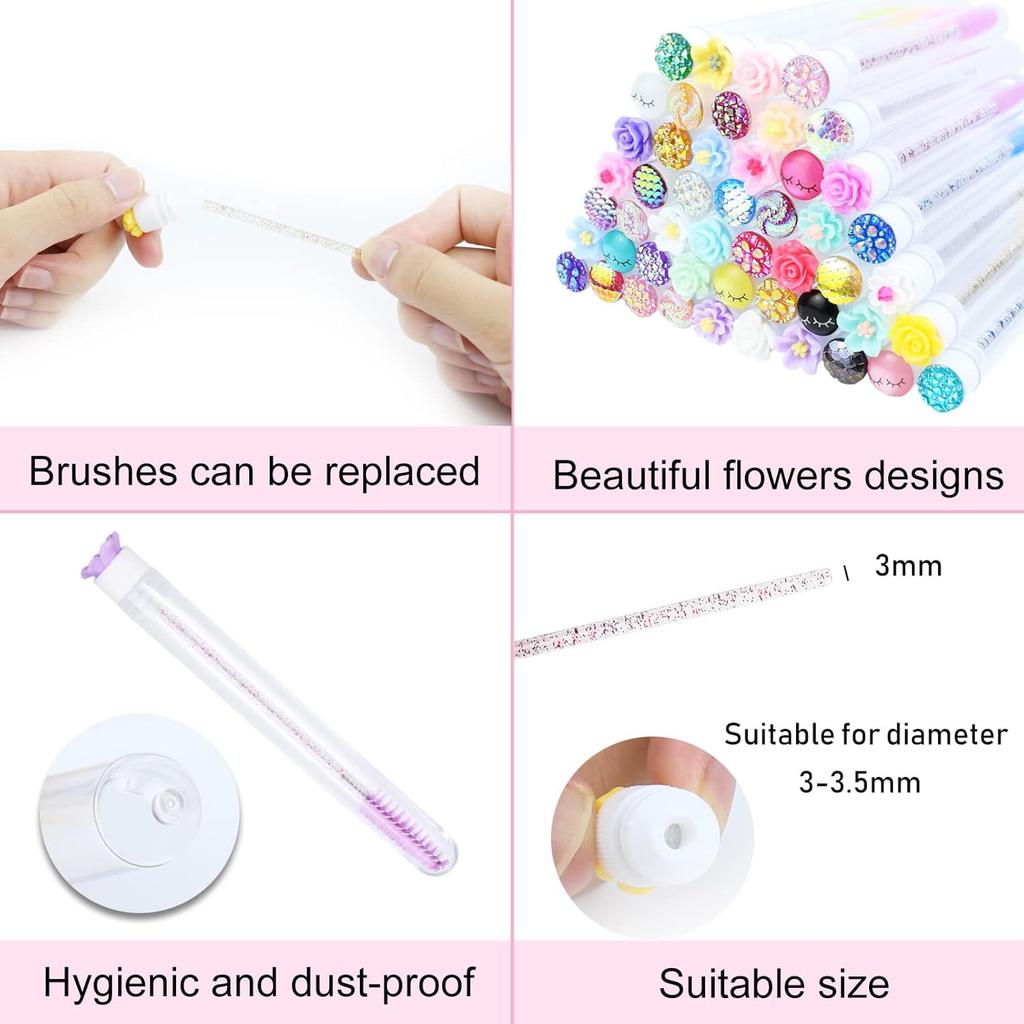 50Sets Mascara Wand Tube Diamond HeadMascara Brushes Eyelash Spoolies Brush Makeup ToolApplicator Eyelash Brush Tubes Makeup Brush