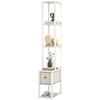 Floor Lamp with Shelves, LED Column Modern Standing Lamp with Fabric Drawer, Adjustable Brightness, Foot Switch for Living Room, Bedroom, Office