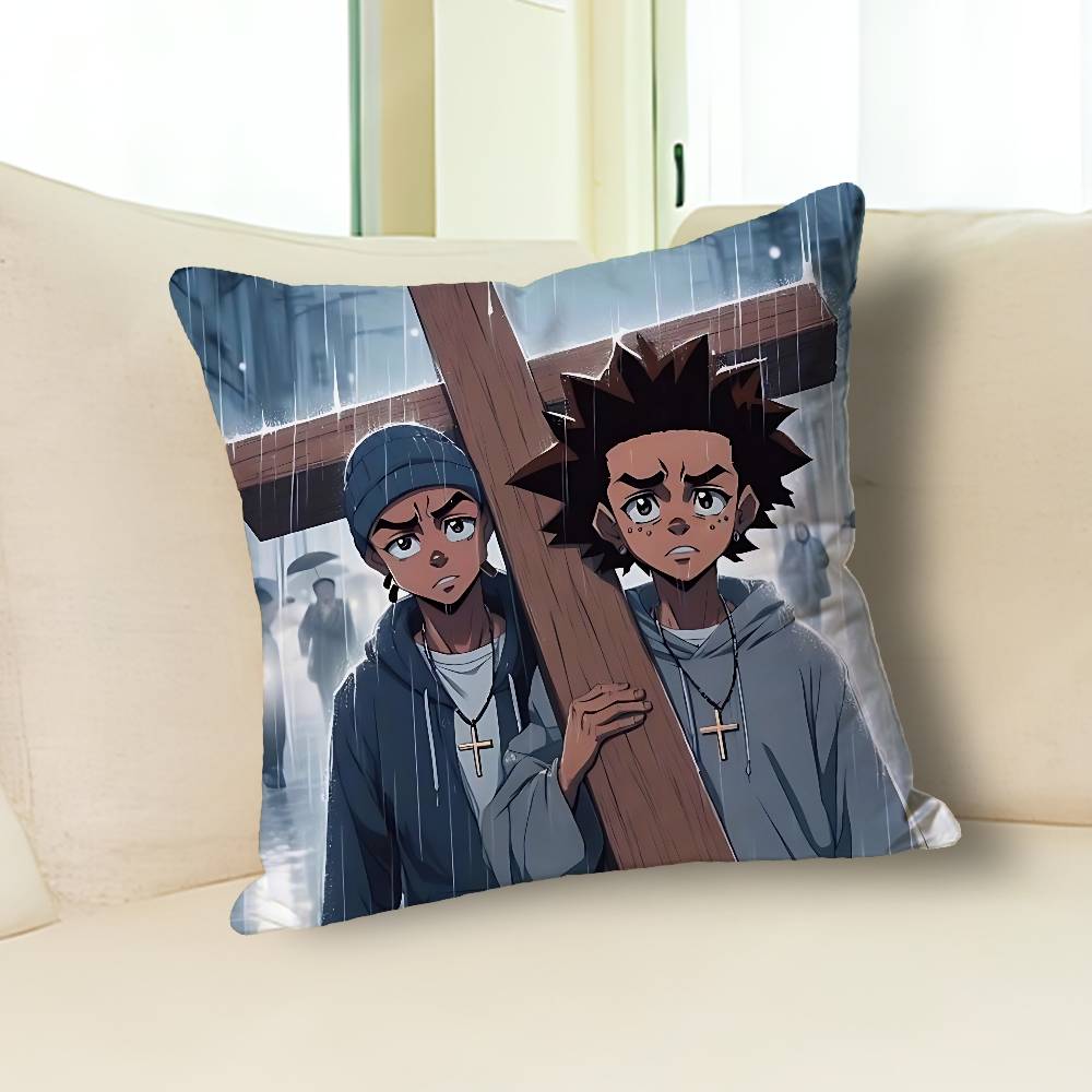 H-Huey-Freeman B-Boondocks Pillow Cases for Bedroom Living Room Sofa Home Decor Polyester Cushion Cover with Zipper