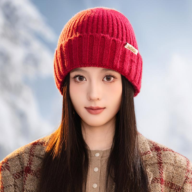 Wool Hat with Versatile Windproof and Velvet Ear Protection Hat for Women with Big Head Circumference Showing Face Small Cold Hat