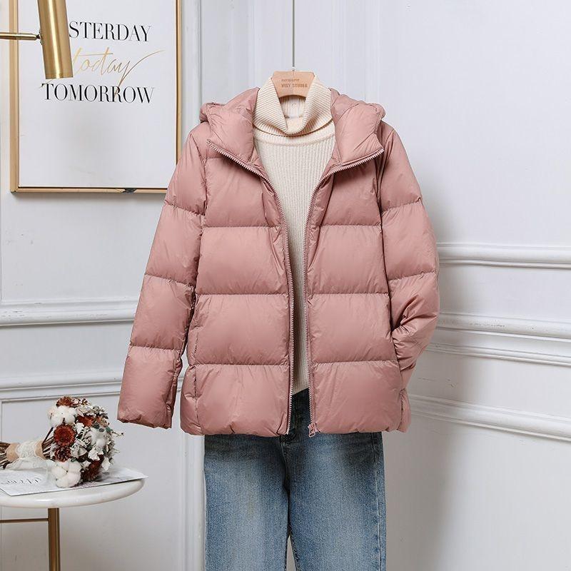 Thin and Light Down Jacket Women's Shopping Mall Hooded Slim% White Duck Down Plus Size Light Cocoon Bread Jacket Thick