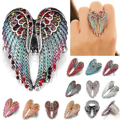 Bayan Çok Renkli Rhinestone Kanatları Melek Charm Yüzük Parmak Takı Hediye
