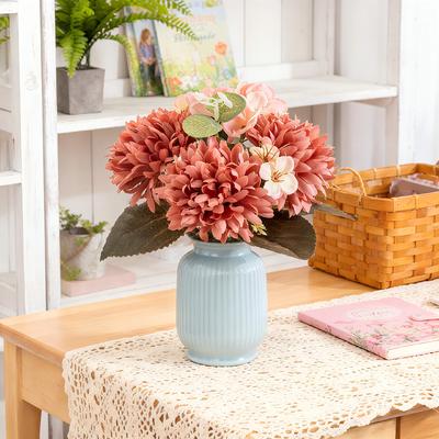 Artificial Flowers 6 Branches Bulbous Chrysanthemum Hydrangea Eucalyptus Leaves Silks Valentine Wedding Bouquet Home Decora Yard