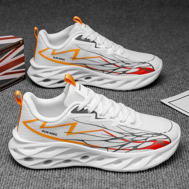 Large size men's shoes, fashionable shock absorption, lightweight and non-slip men's sports shoes, breathable fly-woven men's running shoes