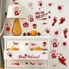 Atmospheric Haunted House Accents Halloween Horror Stickers, with Spooky Handprints Footprints Printed, Creepy Text Decals Self-adhesive Decals,