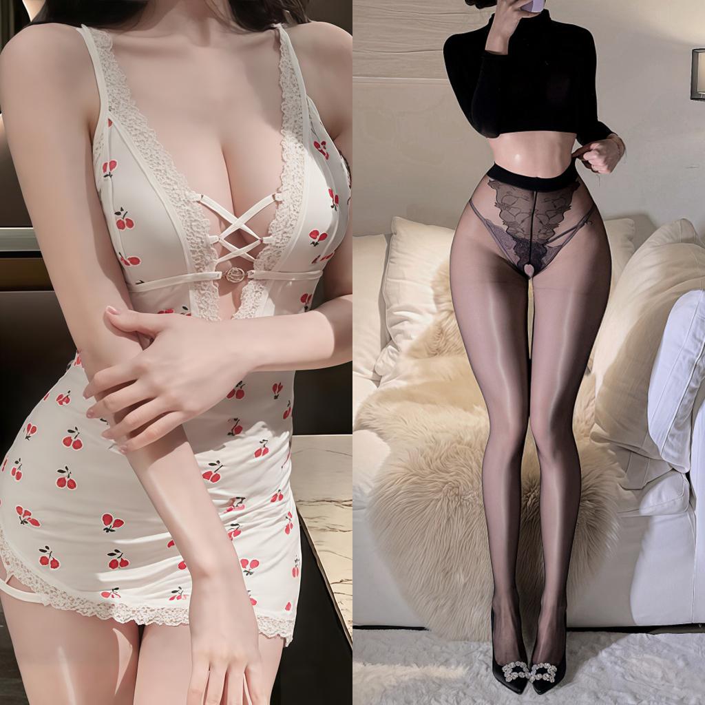Sex Unterwäsche Mädchen sexy kostenlos kleine Brust Pyjamas süß reine Begierde Bett Versuchung Kirsche Nachthemd Träger Hüftwickel