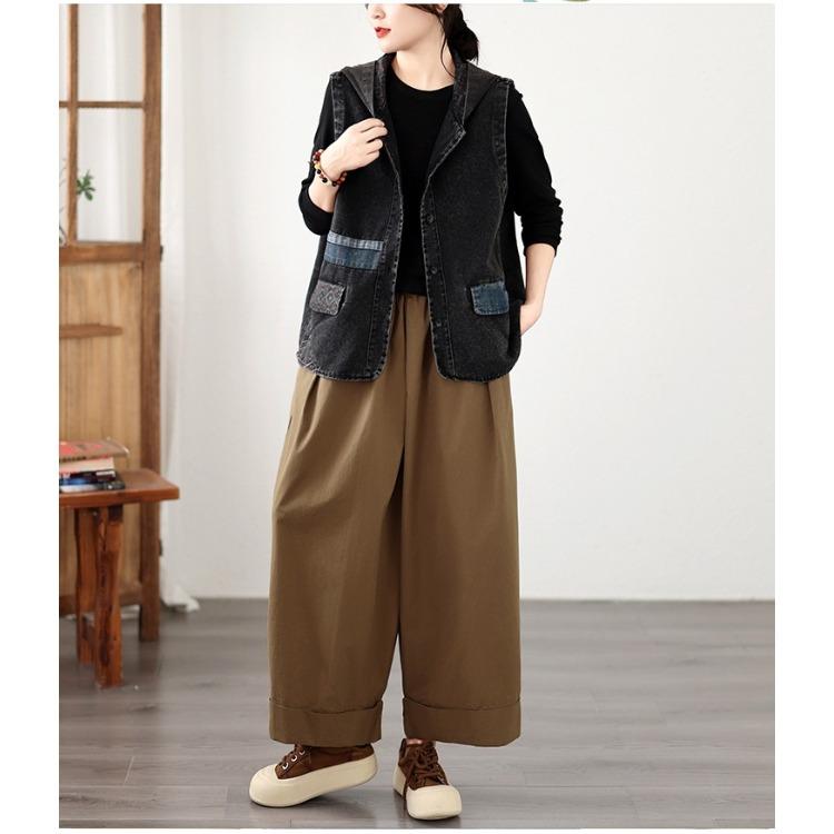 Plus Size Denim Hooded Vest Women Loose Short Waistcoat Casual Autumn Fashion