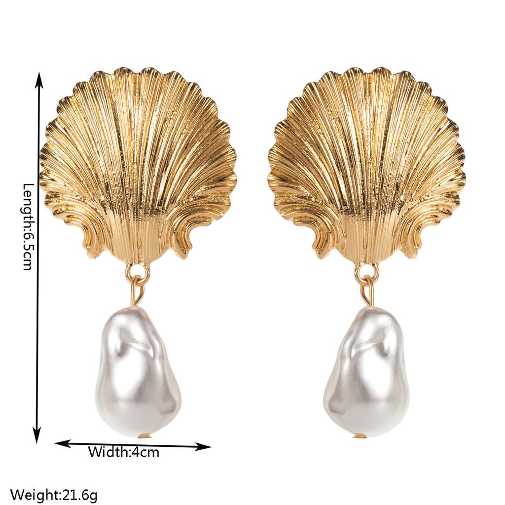 Earrings Fashion Simple Shell Imitation Pearl Earrings Heart Flower Pendant Personality Versatile Exaggerated Earrings for Women