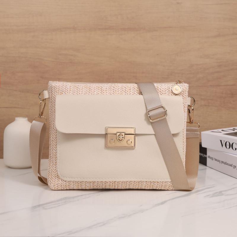 Fresh and simple woven small square bag spring and summer new splicing lock crossbody shoulder bag women's bag mobile phone bag
