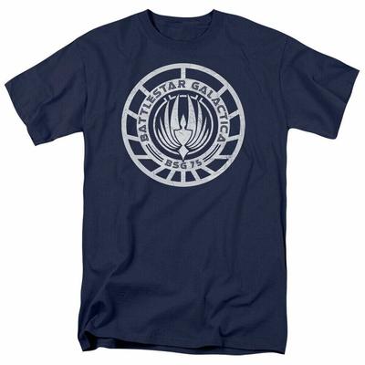 Koszulka Battlestar Galactica Scratched Bsg Logo Sci Fi Tv Tee Granatowa koszulka unisex
