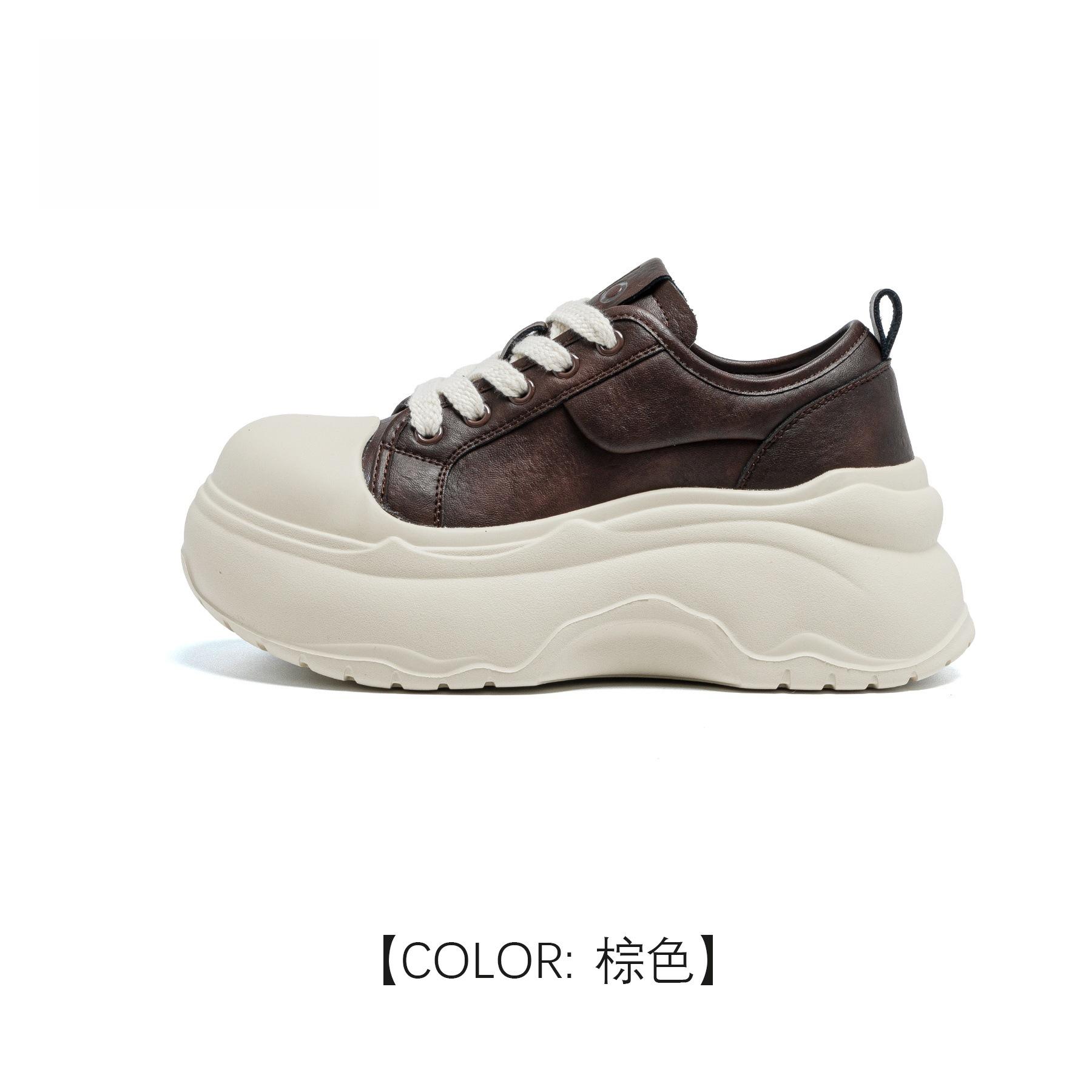 

Thick sole heightening 8cm retro brown sweet cool muffin shoes women s 2025 new big head cute casual board shoes comfortable 40 темно-коричневого
