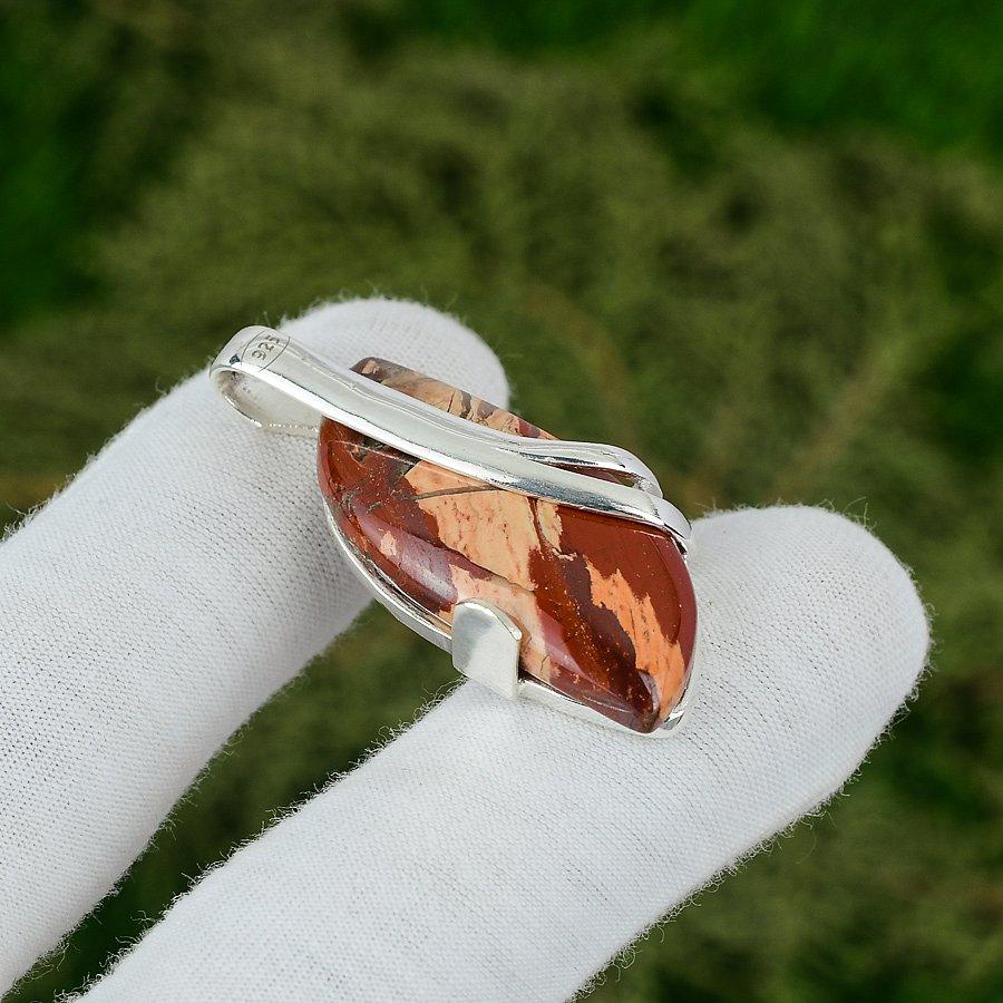 Sterling Silver Natural Red Snakeskin Jasper Engagement Bezel Handmade Pendant