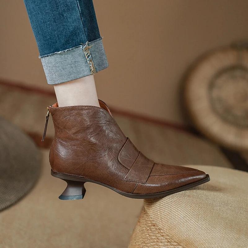 Moda Duży rozmiar 42 Jesienne Damskie Botki Szpiczasty Nosek Niski Obcas Botki Skórzane Buty Damskie Eleganckie Niski Obcas Kostka Zimowe Zapatos De Mujer