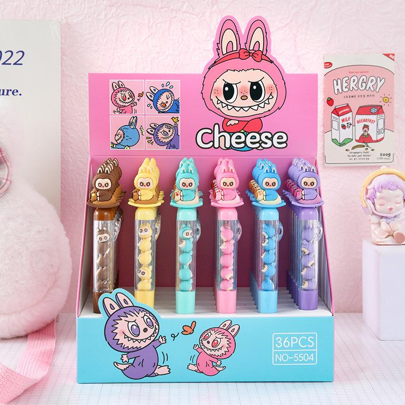 2Pcs Cute Labubu Gel Pen Cute Cartoon Diy Bead Neutral Pen Student Writing Pen Stationery Christmas Gift Student Stationery