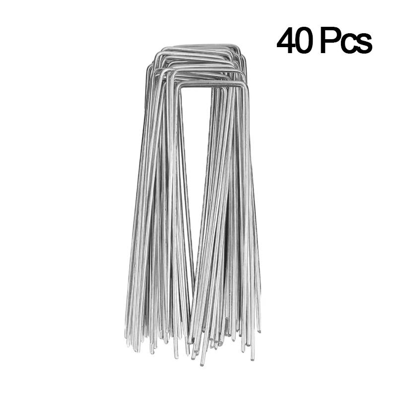 40/80/120pcs Garden Peg Silver Metal U-Shape Garden Staple Garden Ground Nail Film Fixed Pegs Gardening Fixing Tools Film Peg