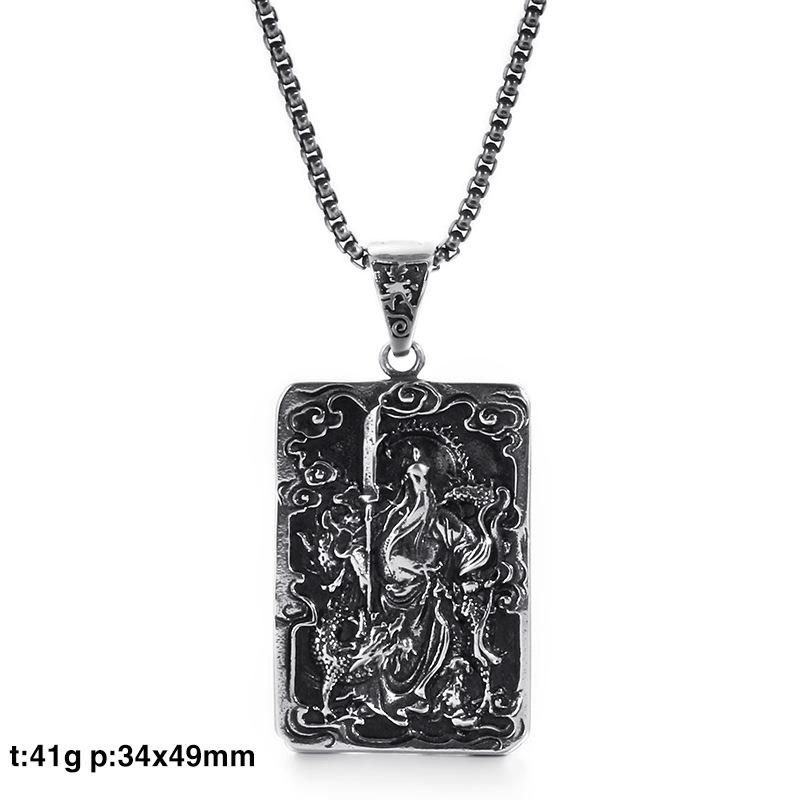 Ethnic Stainless Steel Guan Gong Pendant - Titan Steel Necklace with Retro Dragon Design