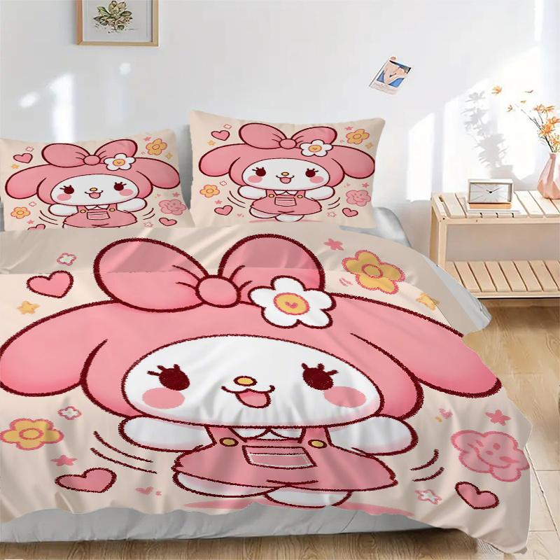 

3pcs Cartoon My Melody Print Cover Set Ultra Soft, Breathable, and Comfortable Bedding with Stylish Design for Bedroom and Guest Room Decor 1 Cov 135x200cm