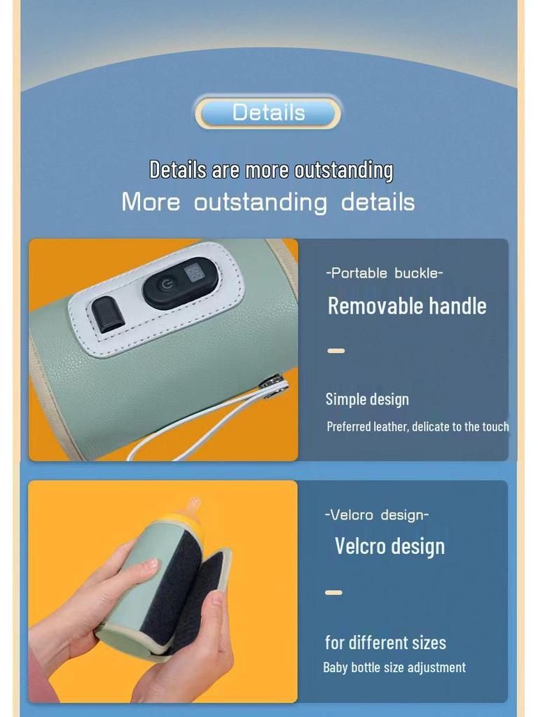 USB Portable Baby Bottle Warmer with Adjustable Temperature, Insulated Sleeve, and Digital Display.