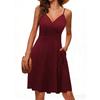 QICED Fashion Summer Spring Solid Color Print Sleeveless V-Neck Casual Dresses