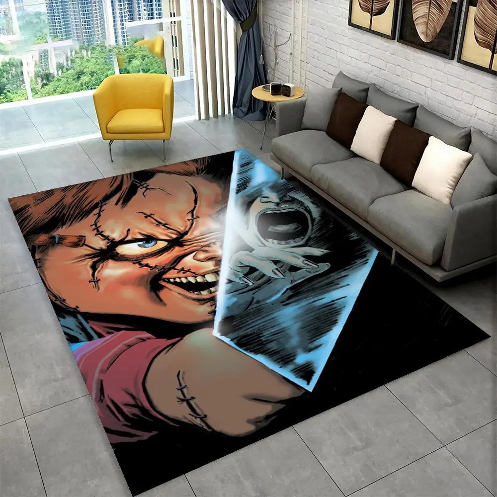 Postava z hororového filmu Chucky Saw Cartoon Area Koberec, Koberec Koberec do obývacího pokoje Ložnice Pohovka Rohožka Dekorace Protiskluzová podložka na podlahu
