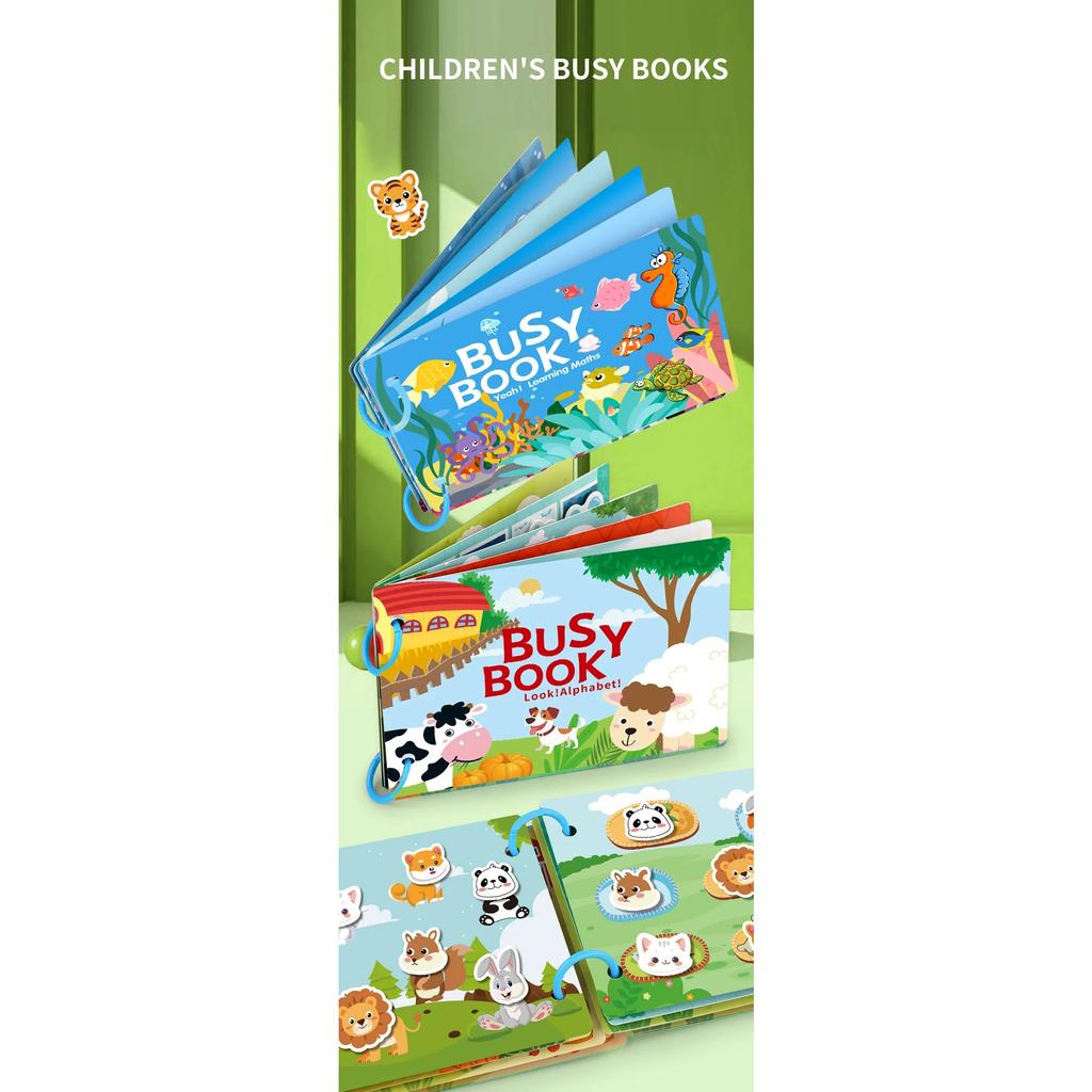 1Set Cartoon Quiet Book Montessori Busy Book with Animal Recognition Puzzle Interactive Game Cards for Preschool DIY Puzzle Book