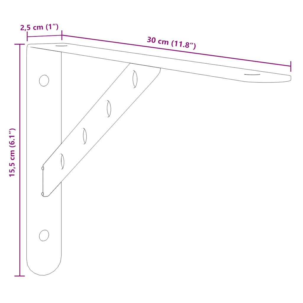Shelf Brackets 4 pcs 30 x 2.5 x 15.5 cm Black Stainless Steel