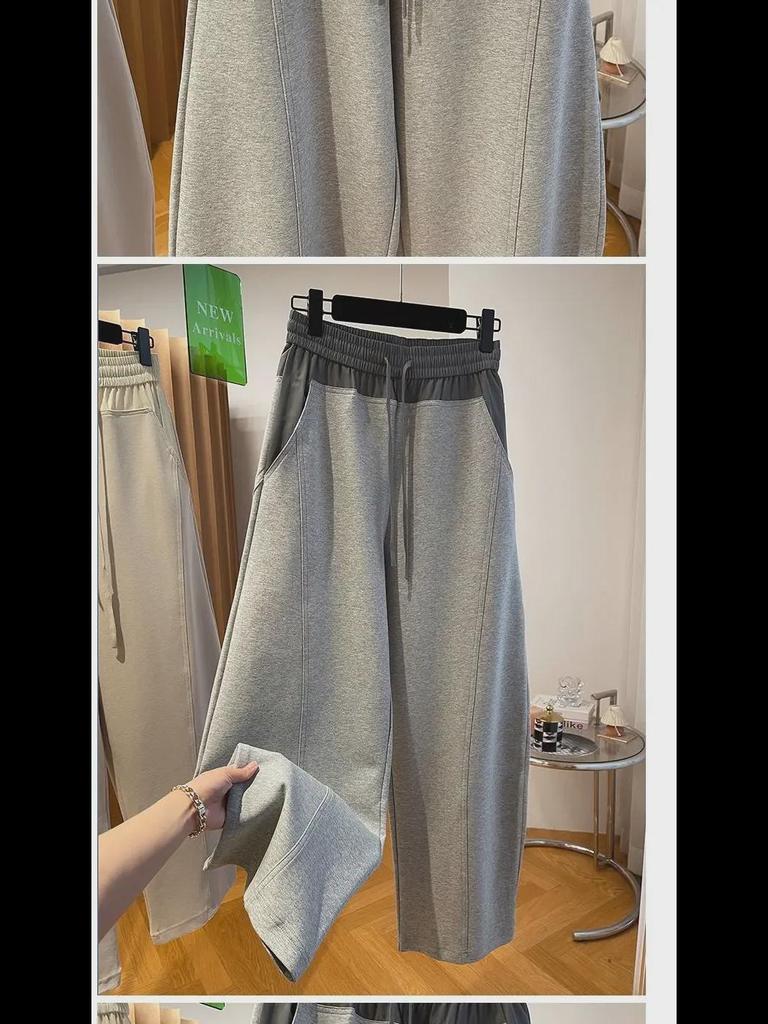 2024 Spring Women's High-Waisted Wide-Leg Color-Contrast Splicing Banana Pants